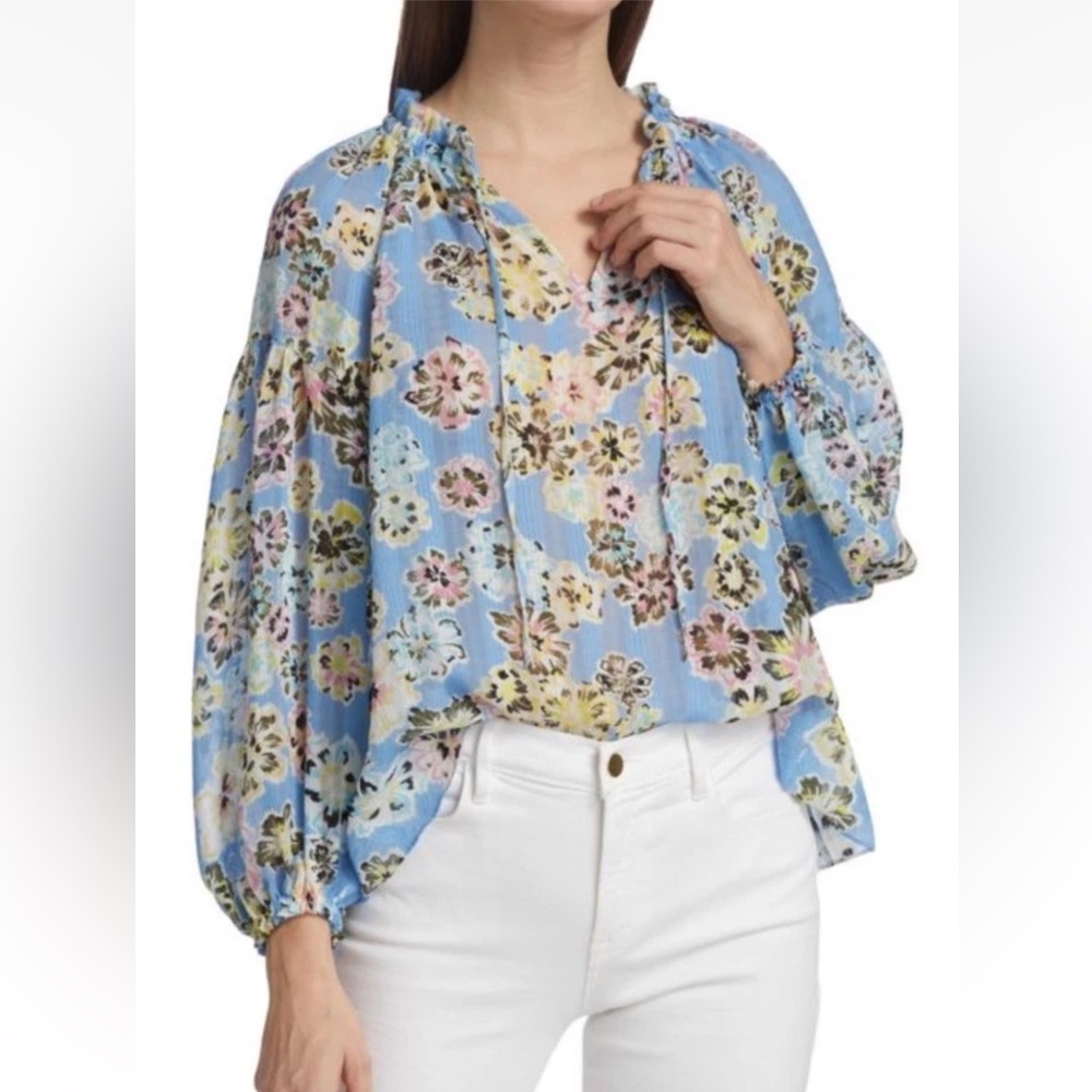 Tanya Taylor Drop Shoulder Blur Floral Priya Blouse Sz Medium